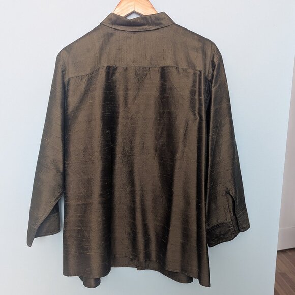 Ralph Lauren 100% Silk Dupioni Shirt | Olive Green Luxury | Size 20W - Picture 2 of 13